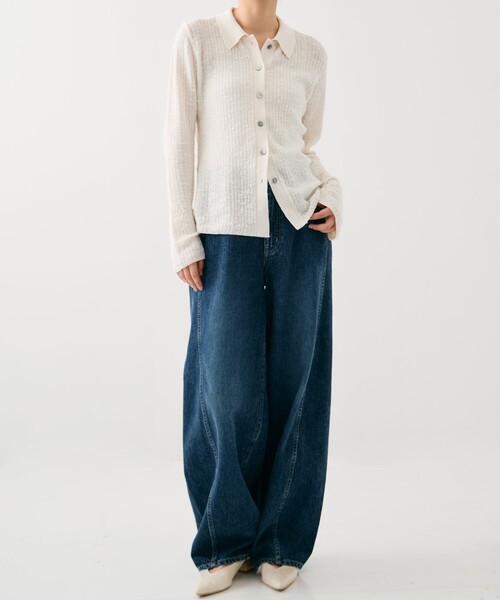 PUBLIC TOKYO（パブリックトウキョウ）の「【2026春新作】スラブニットカーディガン（カーディガン/ボレロ・レディース・ブラウン/ホワイト・FREE）」の4枚目の写真