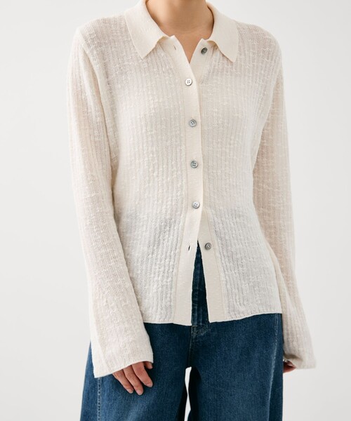 PUBLIC TOKYO（パブリックトウキョウ）の「【2026春新作】スラブニットカーディガン（カーディガン/ボレロ・レディース・ブラウン/ホワイト・FREE）」の10枚目の写真