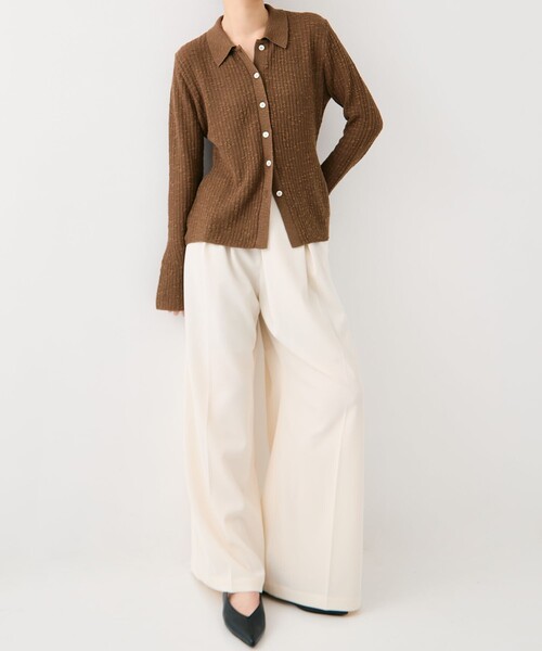 PUBLIC TOKYO（パブリックトウキョウ）の「【2026春新作】スラブニットカーディガン（カーディガン/ボレロ・レディース・ブラウン/ホワイト・FREE）」の3枚目の写真