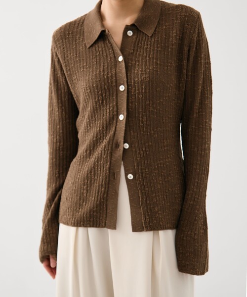 PUBLIC TOKYO（パブリックトウキョウ）の「【2026春新作】スラブニットカーディガン（カーディガン/ボレロ・レディース・ブラウン/ホワイト・FREE）」の7枚目の写真