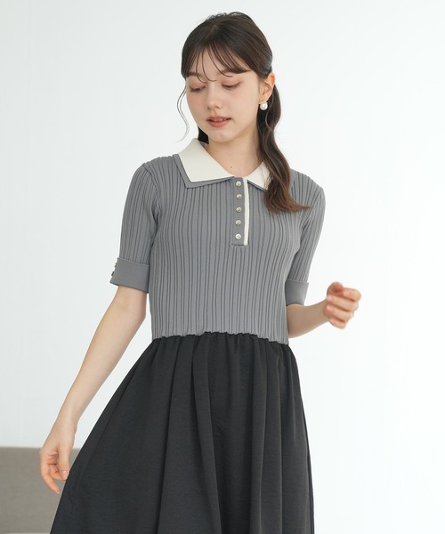 ASTORIA ODIER(アストリアオディール)の「ダブルカラースポンディッシュ ポロワンピース(ワンピース・レディース・ブラック×グレー/ライトグレー/アイボリー・MEDIUM)」の5枚目の写真