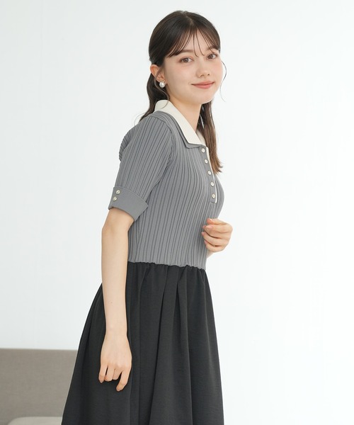 ASTORIA ODIER(アストリアオディール)の「ダブルカラースポンディッシュ ポロワンピース(ワンピース・レディース・ブラック×グレー/ライトグレー/アイボリー・MEDIUM)」の6枚目の写真
