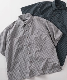 【82】 ショート丈 先染め ミニチェック レギュラーカラー 半袖シャツ/ユニセックス/レディース/メンズ