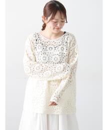 Samansa Mos2（サマンサ モスモス）の「モチーフ編みニットプルオーバー（ニット/セーター）」