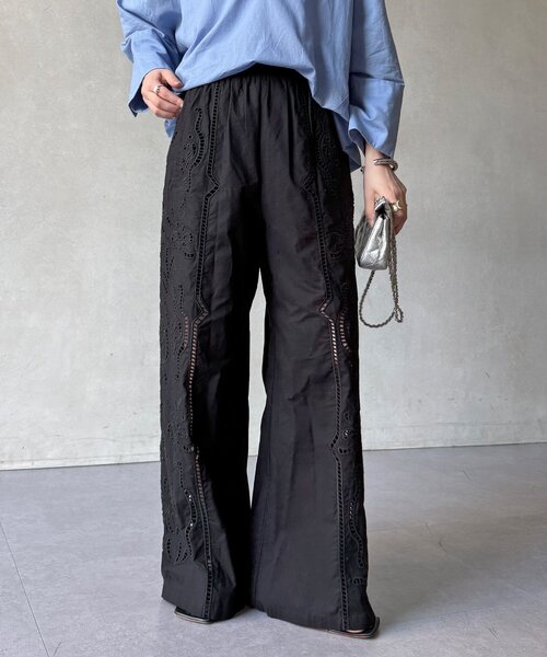 DouDou（ドゥドゥ）の「刺繍レースコットンパンツ（その他パンツ・レディース・ブラック/ブラウン/ホワイト・FREE）」の3枚目の写真