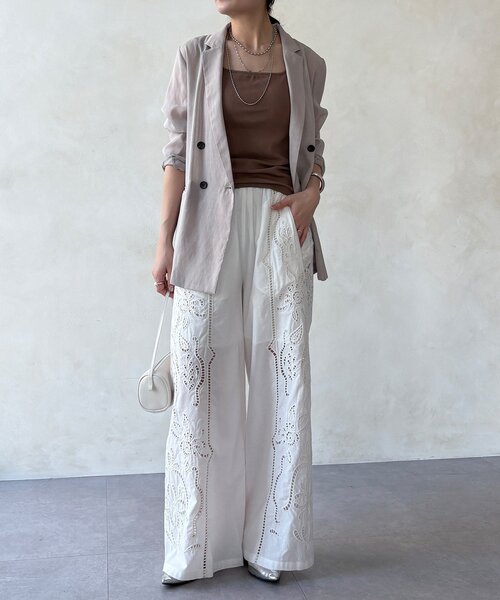 DouDou（ドゥドゥ）の「刺繍レースコットンパンツ（その他パンツ・レディース・ブラック/ブラウン/ホワイト・FREE）」の4枚目の写真