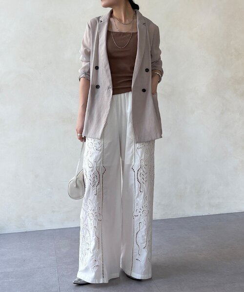 DouDou（ドゥドゥ）の「刺繍レースコットンパンツ（その他パンツ・レディース・ブラック/ブラウン/ホワイト・FREE）」の5枚目の写真