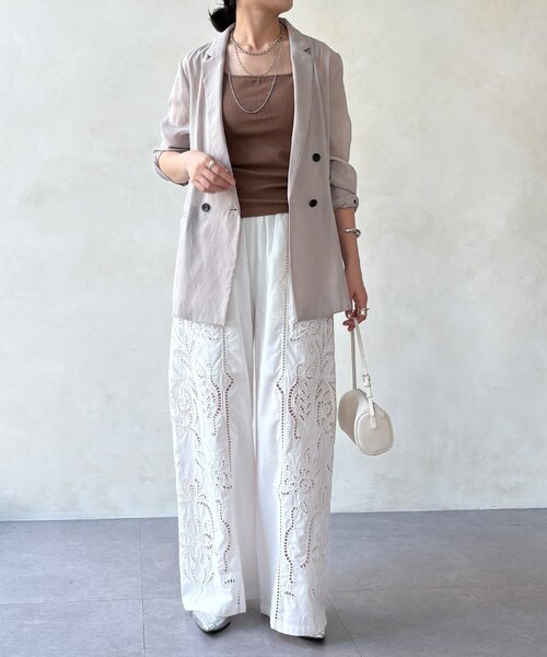 DouDou（ドゥドゥ）の「刺繍レースコットンパンツ（その他パンツ・レディース・ブラック/ブラウン/ホワイト・FREE）」の7枚目の写真