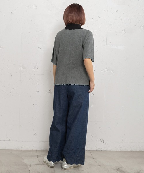 POU DOU DOU(プードゥドゥ)の「裾スカラップバード刺繍パンツ(その他パンツ・レディース・カーキ/ブルー系その他/ベージュ・3)」の4枚目の写真