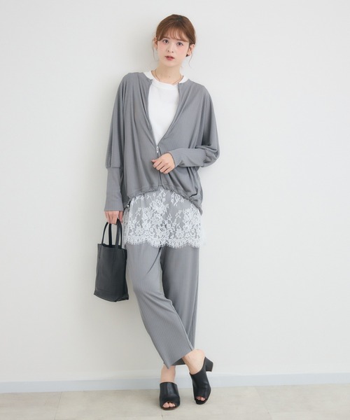 KATHARINE ROSS（キャサリンロス）の「【PILLINI/ピリーニ】リブカットドロストカーディガン　セットアップ対応（ニット/セーター・レディース・ブラウン/グレー/ブラック・FREE）」の4枚目の写真
