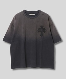 ヴィンテージライク スプレーフェード クロスアップリケTシャツ スプレー抜染