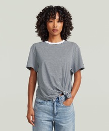 Stripe Relaxed Knot T-Shirt/フロントノットディテールリラックスストライプTシャツ