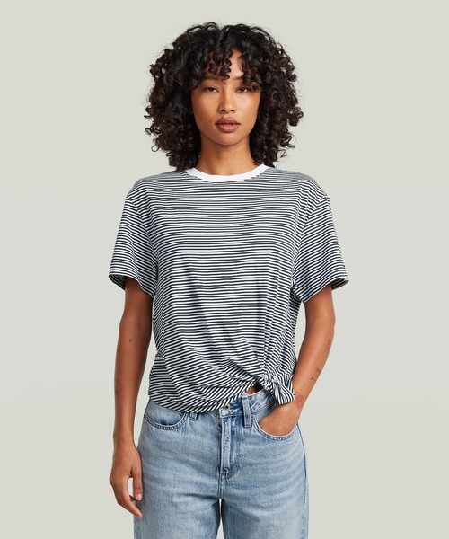 G-STAR(ジースター)の「Stripe Relaxed Knot T-Shirt/フロントノットディテールリラックスストライプTシャツ(Tシャツ/カットソー・レディース・ブラック系その他・MEDIUM/SMALL/X-SMALL)」の1枚目の写真