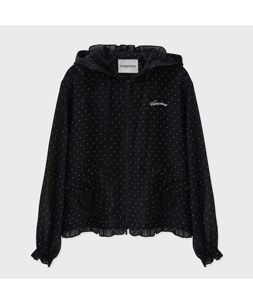 Vivacious(ビバシャス)の「ピュールドットフリルフードジップアップ_3カラー(パーカー・レディース・ホワイト/ブラック/ブルー・FREE)」の1枚目の写真