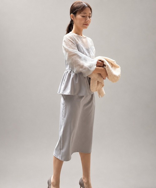 ST.ROONEY(セントルーニー)の「ペプラムシアーセレモニードレス【低身長・小柄女性向け】(ワンピース・レディース・ブラック/グレー・XS)」の2枚目の写真