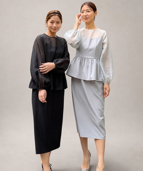 ST.ROONEY(セントルーニー)の「ペプラムシアーセレモニードレス【低身長・小柄女性向け】(ワンピース・レディース・ブラック/グレー・XS)」の1枚目の写真