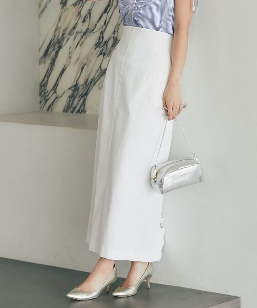 La boutique BonBon(ラブティックボンボン)の「【手洗い可能】ドライツイルナローマキシスカート(スカート・レディース・ミント/ホワイト/ブラック・PS/38/36)」の5枚目の写真