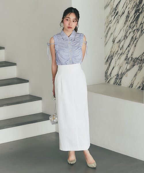 La boutique BonBon(ラブティックボンボン)の「【手洗い可能】ドライツイルナローマキシスカート(スカート・レディース・ミント/ホワイト/ブラック・PS/38/36)」の7枚目の写真