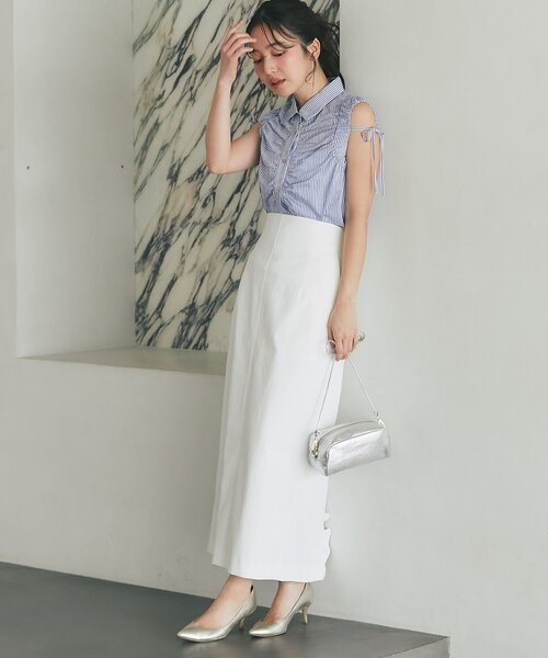 La boutique BonBon(ラブティックボンボン)の「【手洗い可能】ドライツイルナローマキシスカート(スカート・レディース・ミント/ホワイト/ブラック・PS/38/36)」の8枚目の写真