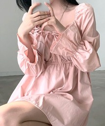 スクエアネックシャーリングミニワンピース