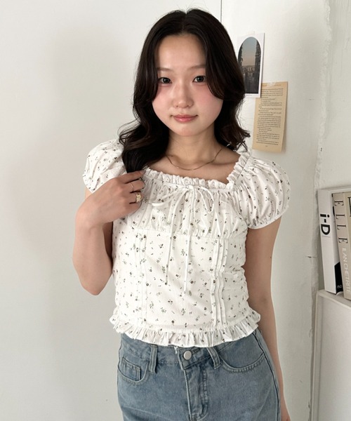 CLEA(クレア)の「タックフリル花柄レースブラウス(シャツ/ブラウス・レディース・ライトブルー/ホワイト/アイボリー・FREE)」の7枚目の写真
