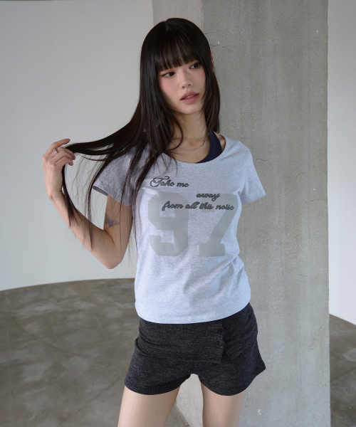 PRENDA(プレンダ)の「97 CURVED LAYERED GRAPHIC TOP GRAY(Tシャツ/カットソー・レディース・その他・F)」の1枚目の写真