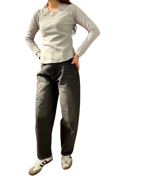 COOK JEANS(クックジーンズ)の「ワッフルVロンT(Tシャツ/カットソー・レディース・ホワイト/ブラック/グレー・FREE)」の10枚目の写真
