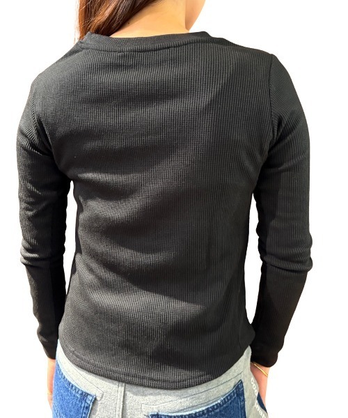 COOK JEANS(クックジーンズ)の「ワッフルVロンT(Tシャツ/カットソー・レディース・ホワイト/ブラック/グレー・FREE)」の9枚目の写真