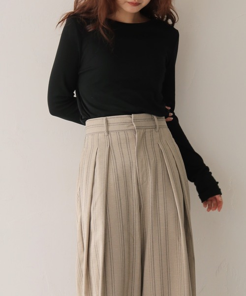 cheriella(シェリエラ)の「【cheriella】リネンライクストライプワイドスラックス LINEN-LIKE STRIPE WIDE SLACKS(スラックス・レディース・ブラウン/アイボリー・FREE)」の2枚目の写真