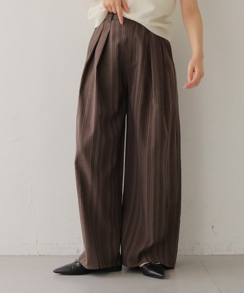 cheriella(シェリエラ)の「【cheriella】リネンライクストライプワイドスラックス LINEN-LIKE STRIPE WIDE SLACKS(スラックス・レディース・ブラウン/アイボリー・FREE)」の1枚目の写真