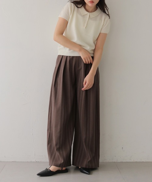 cheriella(シェリエラ)の「【cheriella】リネンライクストライプワイドスラックス LINEN-LIKE STRIPE WIDE SLACKS(スラックス・レディース・ブラウン/アイボリー・FREE)」の5枚目の写真