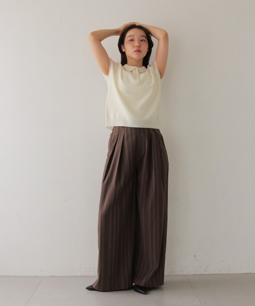cheriella(シェリエラ)の「【cheriella】リネンライクストライプワイドスラックス LINEN-LIKE STRIPE WIDE SLACKS(スラックス・レディース・ブラウン/アイボリー・FREE)」の8枚目の写真
