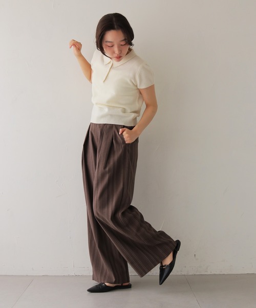 cheriella(シェリエラ)の「【cheriella】リネンライクストライプワイドスラックス LINEN-LIKE STRIPE WIDE SLACKS(スラックス・レディース・ブラウン/アイボリー・FREE)」の11枚目の写真
