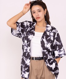 オーバーサイズモノトーン総柄開襟シャツ/ユニセックス