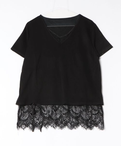 H.TOKYO(エイチトウキョウ)の「レースレイヤードVネックプルオーバー(Tシャツ/カットソー・レディース・ブラック/ホワイト・FREE)」の4枚目の写真