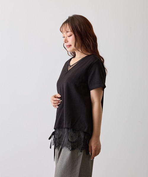 H.TOKYO(エイチトウキョウ)の「レースレイヤードVネックプルオーバー(Tシャツ/カットソー・レディース・ブラック/ホワイト・FREE)」の12枚目の写真