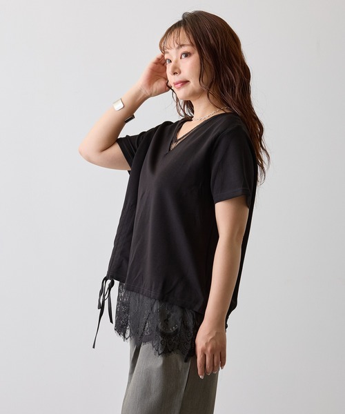 H.TOKYO(エイチトウキョウ)の「レースレイヤードVネックプルオーバー(Tシャツ/カットソー・レディース・ブラック/ホワイト・FREE)」の13枚目の写真