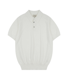 Essential Boucle Cotton Short-Sleeve Polo Knit (Ecru)