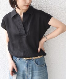 SHIPS Colors:〈洗濯機可能〉ユーロリネン (EURO Linen) フレンチスリーブ スキッパーブラウス◇