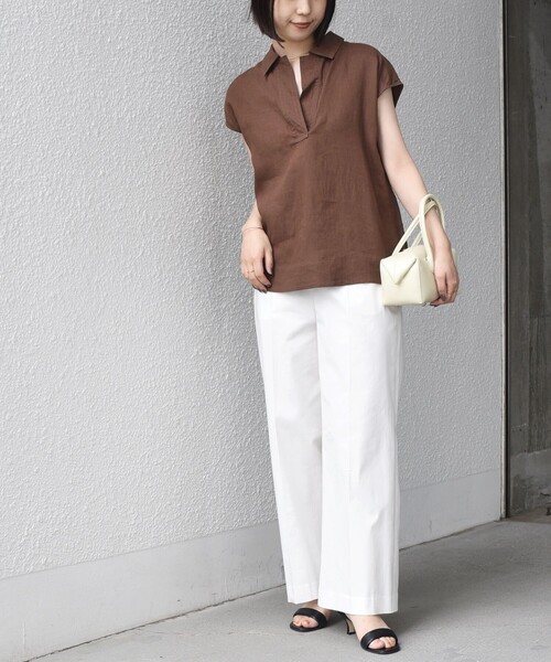 SHIPS Colors(シップス カラーズ)の「SHIPS Colors:〈洗濯機可能〉ユーロリネン (EURO Linen) フレンチスリーブ スキッパーブラウス◇(シャツ/ブラウス・レディース・オフホワイト/ブラック/ブラウン・ONE SIZE)」の7枚目の写真