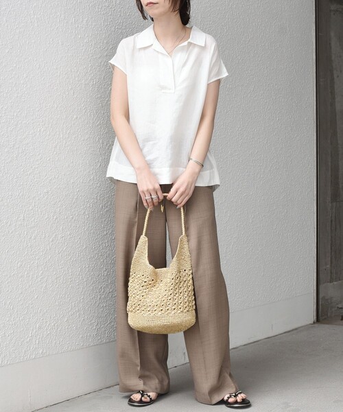 SHIPS Colors(シップス カラーズ)の「SHIPS Colors:〈洗濯機可能〉ユーロリネン (EURO Linen) フレンチスリーブ スキッパーブラウス◇(シャツ/ブラウス・レディース・オフホワイト/ブラック/ブラウン・ONE SIZE)」の12枚目の写真