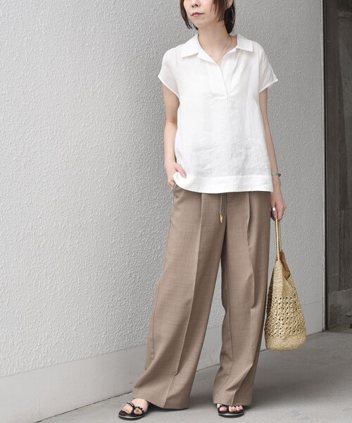 SHIPS Colors(シップス カラーズ)の「SHIPS Colors:〈洗濯機可能〉ユーロリネン (EURO Linen) フレンチスリーブ スキッパーブラウス◇(シャツ/ブラウス・レディース・オフホワイト/ブラック/ブラウン・ONE SIZE)」の13枚目の写真