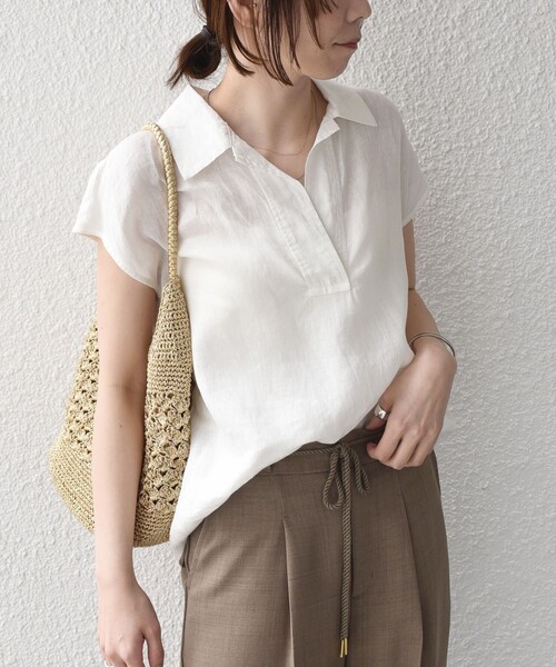 SHIPS Colors(シップス カラーズ)の「SHIPS Colors:〈洗濯機可能〉ユーロリネン (EURO Linen) フレンチスリーブ スキッパーブラウス◇(シャツ/ブラウス・レディース・オフホワイト/ブラック/ブラウン・ONE SIZE)」の14枚目の写真