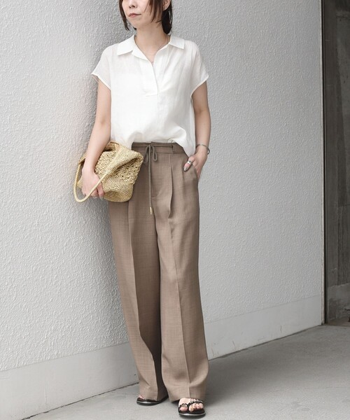 SHIPS Colors(シップス カラーズ)の「SHIPS Colors:〈洗濯機可能〉ユーロリネン (EURO Linen) フレンチスリーブ スキッパーブラウス◇(シャツ/ブラウス・レディース・オフホワイト/ブラック/ブラウン・ONE SIZE)」の15枚目の写真