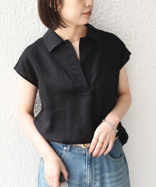 SHIPS Colors(シップス カラーズ)の「SHIPS Colors:〈洗濯機可能〉ユーロリネン (EURO Linen) フレンチスリーブ スキッパーブラウス◇(シャツ/ブラウス・レディース・オフホワイト/ブラック/ブラウン・ONE SIZE)」の16枚目の写真