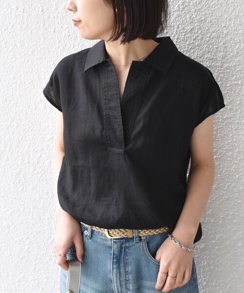SHIPS Colors(シップス カラーズ)の「SHIPS Colors:〈洗濯機可能〉ユーロリネン (EURO Linen) フレンチスリーブ スキッパーブラウス◇(シャツ/ブラウス・レディース・オフホワイト/ブラック/ブラウン・ONE SIZE)」の17枚目の写真