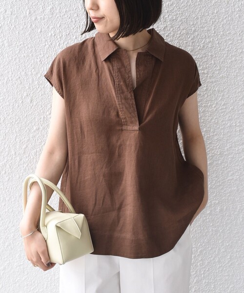 SHIPS Colors(シップス カラーズ)の「SHIPS Colors:〈洗濯機可能〉ユーロリネン (EURO Linen) フレンチスリーブ スキッパーブラウス◇(シャツ/ブラウス・レディース・オフホワイト/ブラック/ブラウン・ONE SIZE)」の21枚目の写真