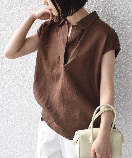 SHIPS Colors(シップス カラーズ)の「SHIPS Colors:〈洗濯機可能〉ユーロリネン (EURO Linen) フレンチスリーブ スキッパーブラウス◇(シャツ/ブラウス・レディース・オフホワイト/ブラック/ブラウン・ONE SIZE)」の22枚目の写真