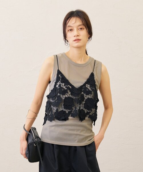 Omekashi(オメカシ)の「シアーリブフライス2wayタンクトップ(キャミソール・レディース・ブラック/ピンク/イエロー/ベージュ/オフホワイト・FREE)」の6枚目の写真