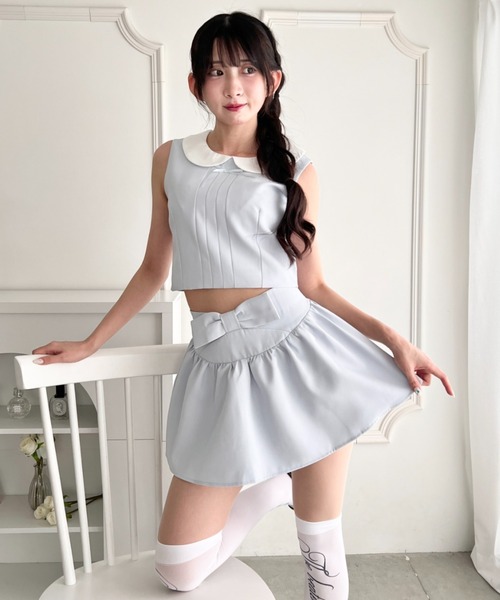 Loueme(ルエム)の「ラウンドカラーノースリーブ&リボンスカートセットアップ(ワンピース・レディース・ライトブルー/ピンク/ダークグレー・FREE)」の16枚目の写真